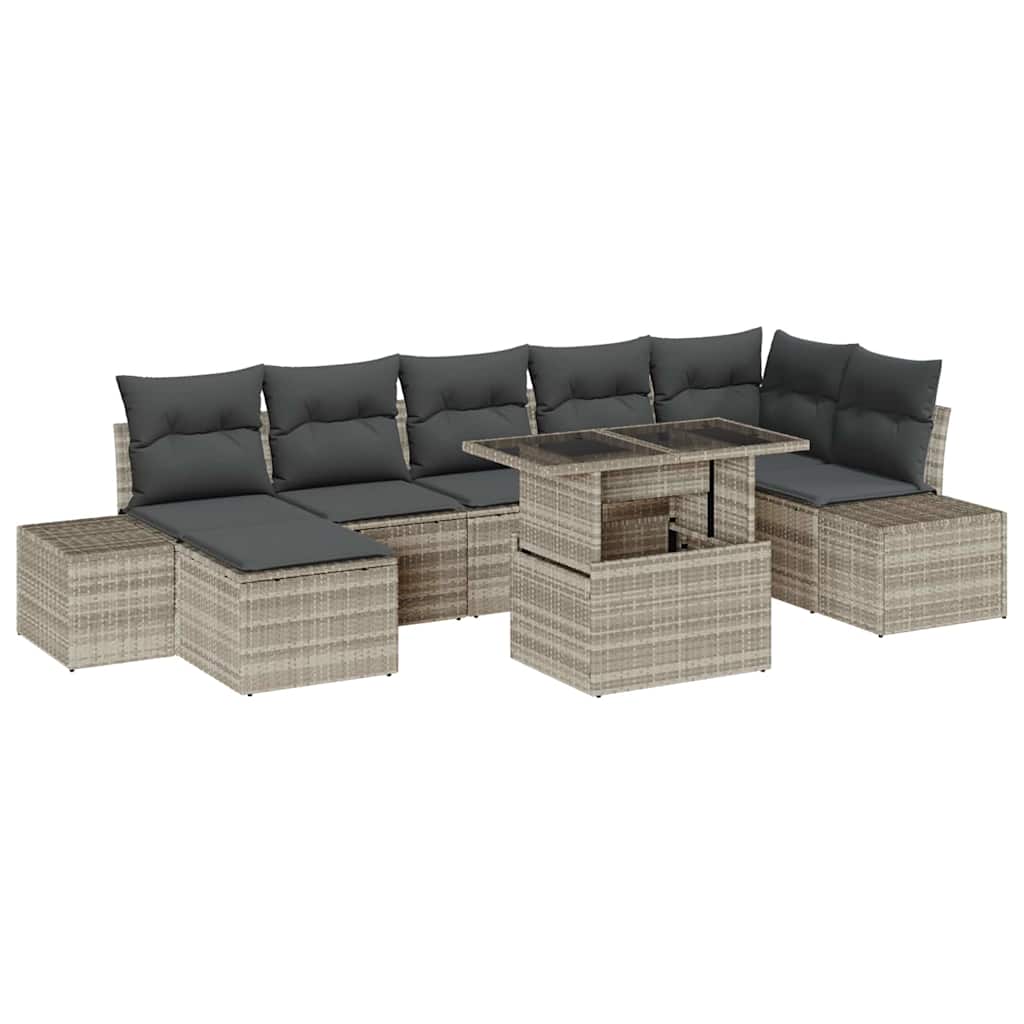 Kerti Kanapé Szett tárolóval 8 pcs Világosszürke Poli rattan