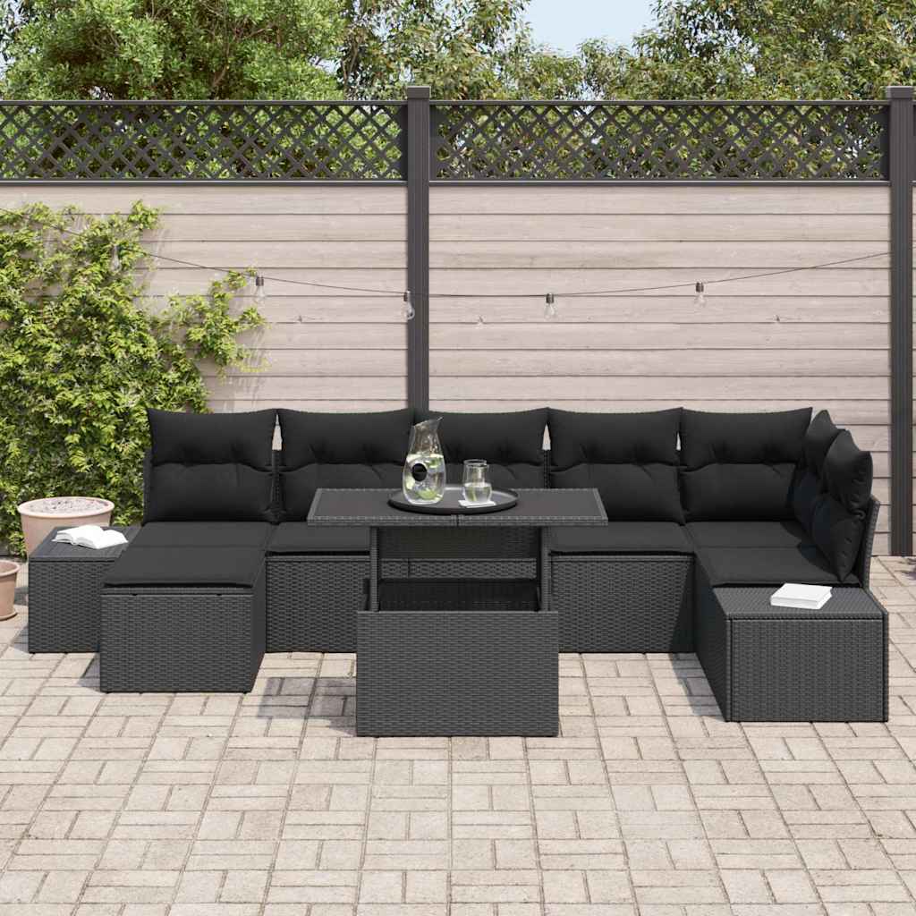 Kerti Kanapé Szett tárolóval 8 pcs Fekete Poli rattan