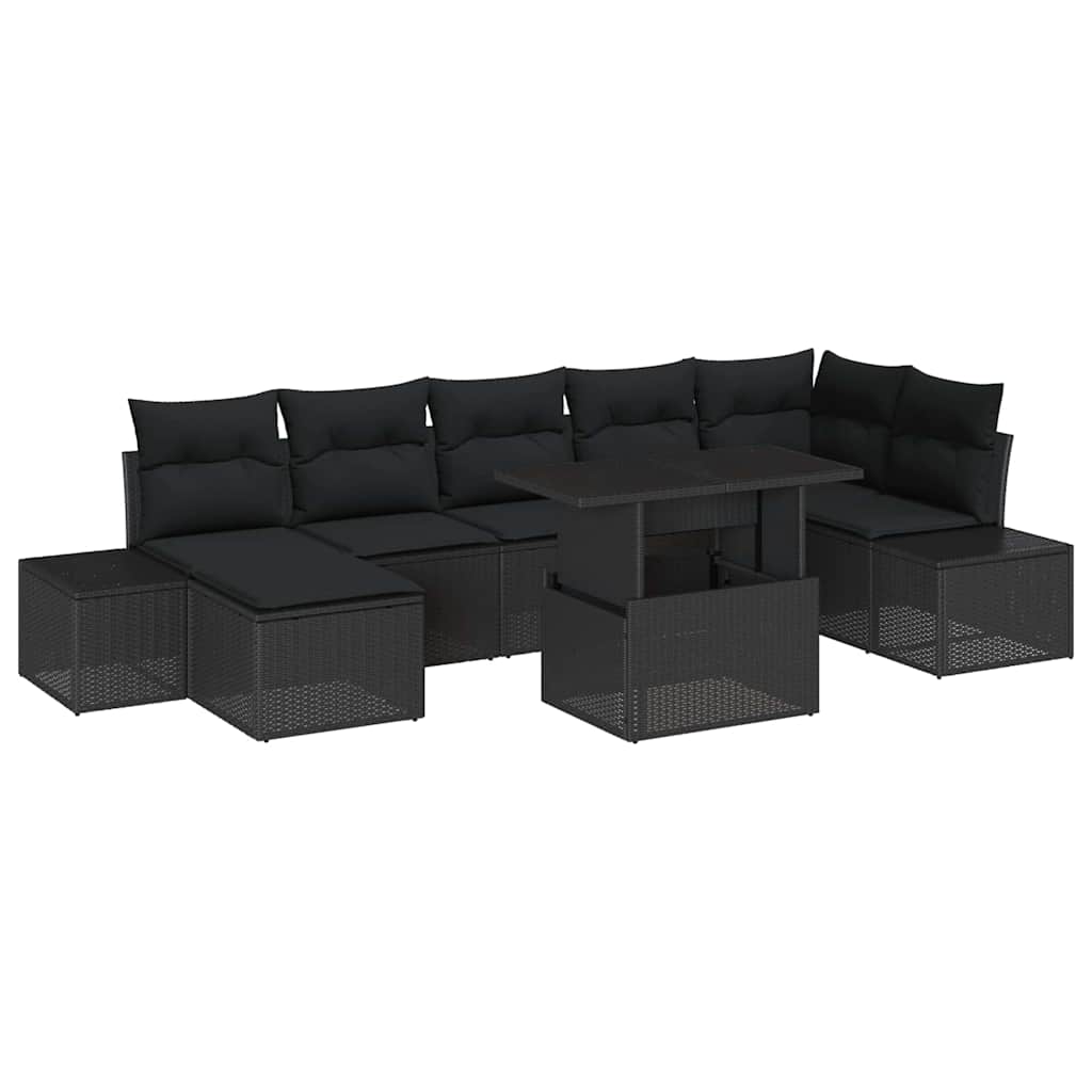 Kerti Kanapé Szett tárolóval 8 pcs Fekete Poli rattan