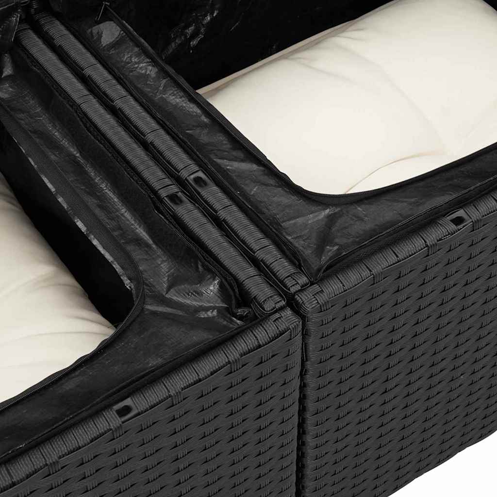 Kerti Kanapé Szett tárolóval 9 pcs Fekete Poli rattan