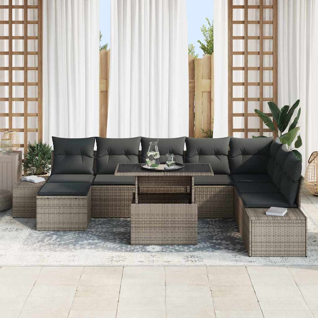 Kerti Kanapé Szett tárolóval 9 pcs Szürke Poli rattan