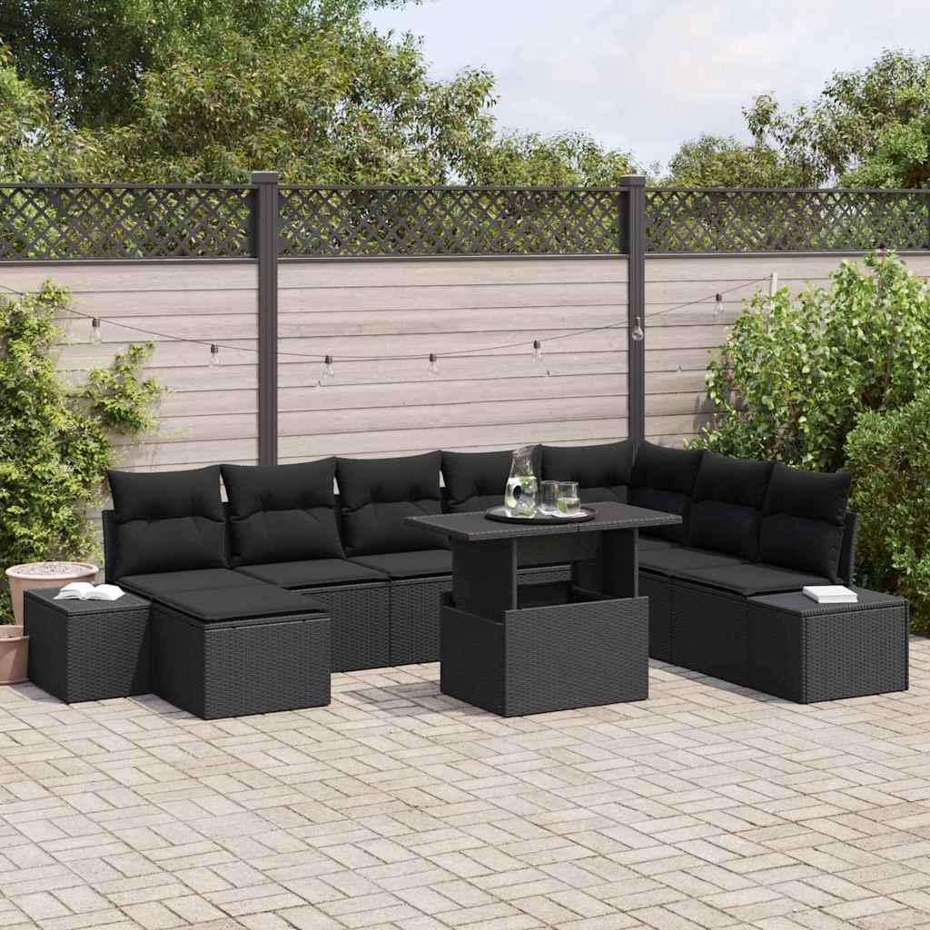 Kerti Kanapé Szett tárolóval 9 pcs Fekete Poli rattan