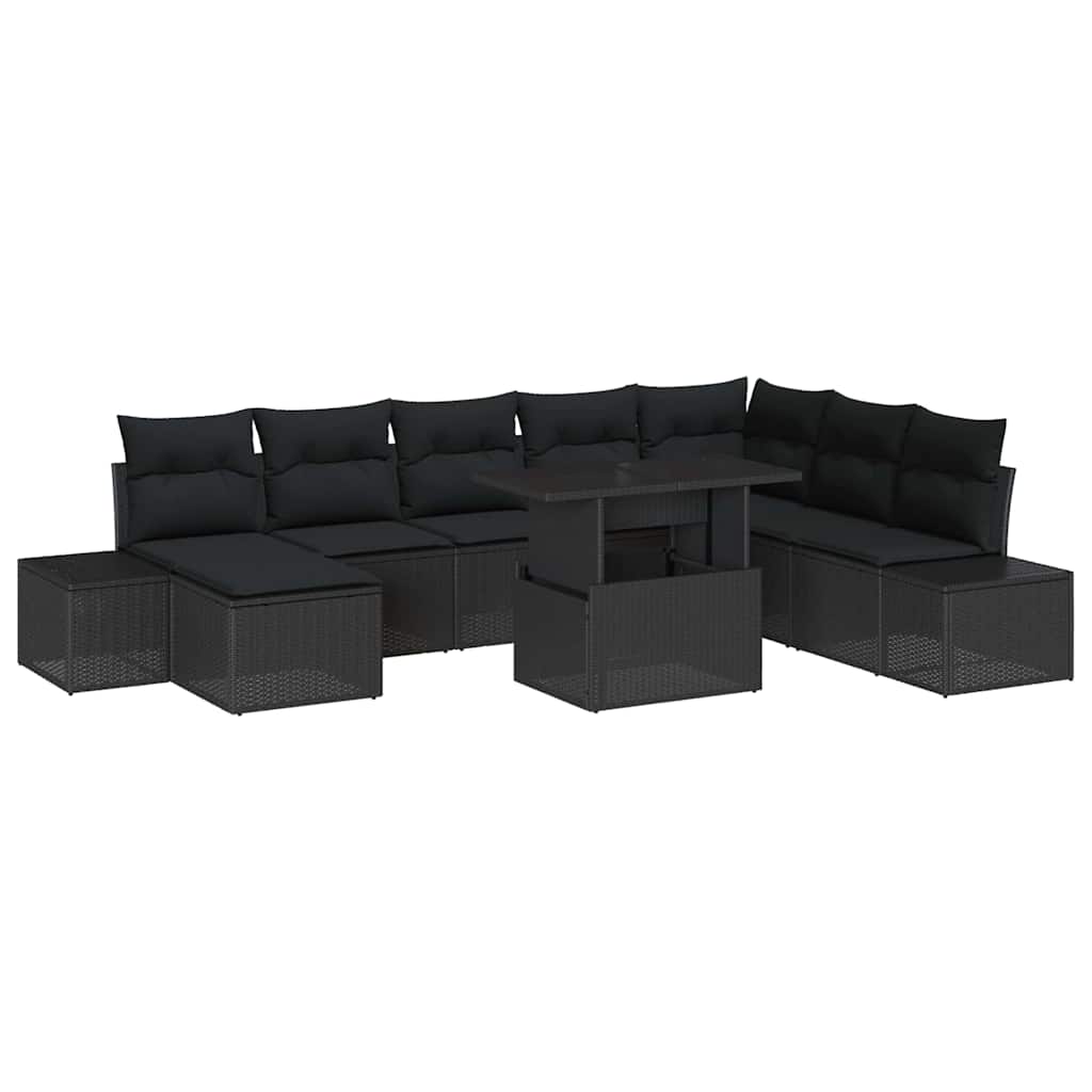 Kerti Kanapé Szett tárolóval 9 pcs Fekete Poli rattan
