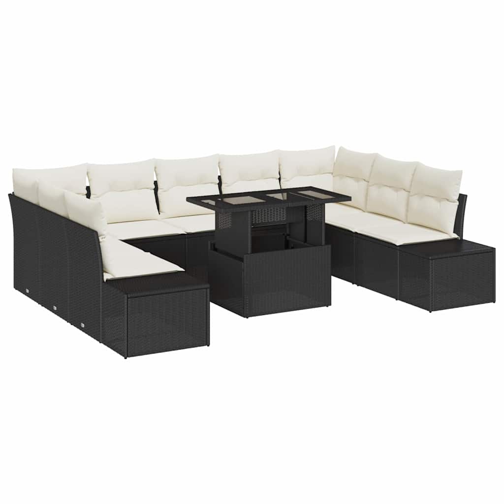 Kerti Kanapé Szett tárolóval 10 pcs Fekete Poli rattan