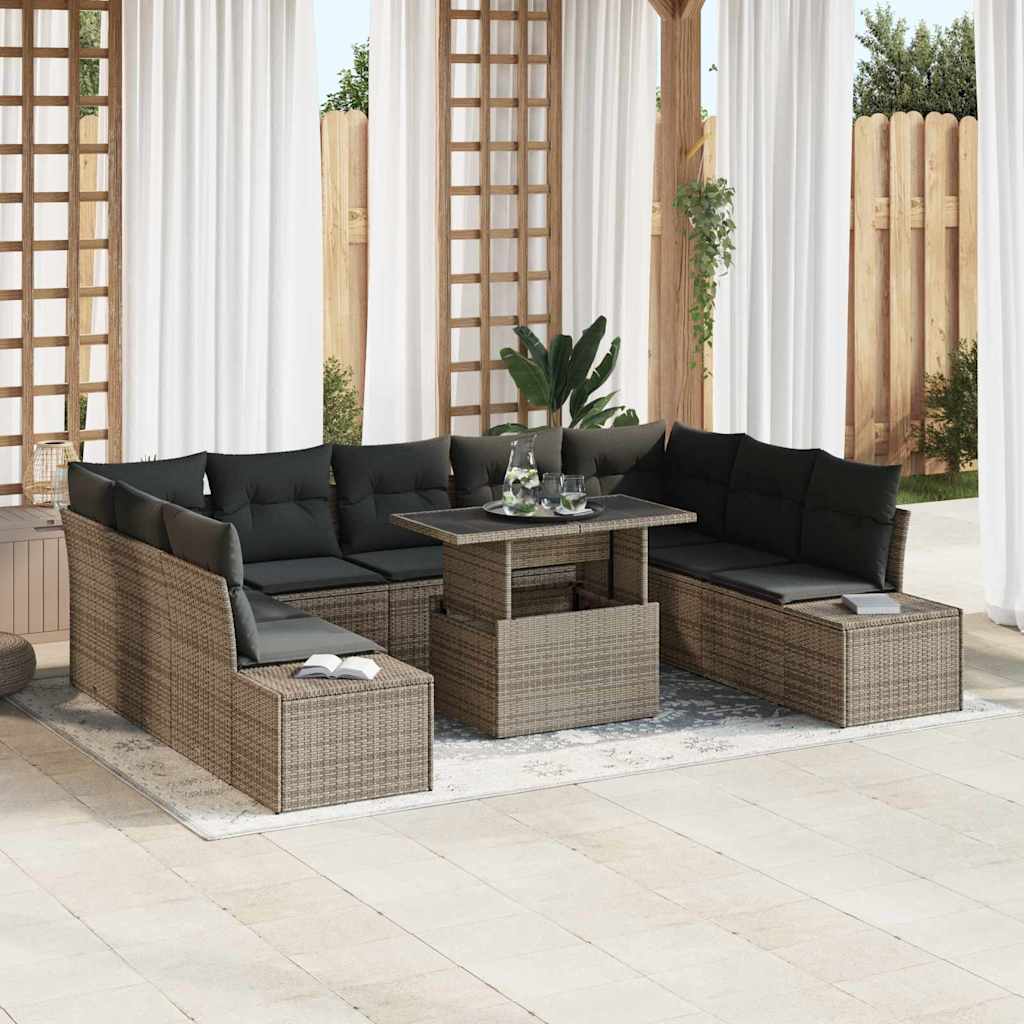 Kerti Kanapé Szett tárolóval 10 pcs Szürke Poli rattan