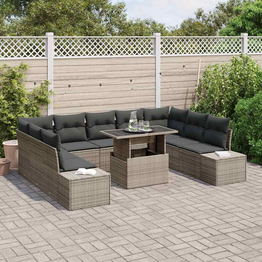Kerti Kanapé Szett tárolóval 10 pcs Szürke Poli rattan