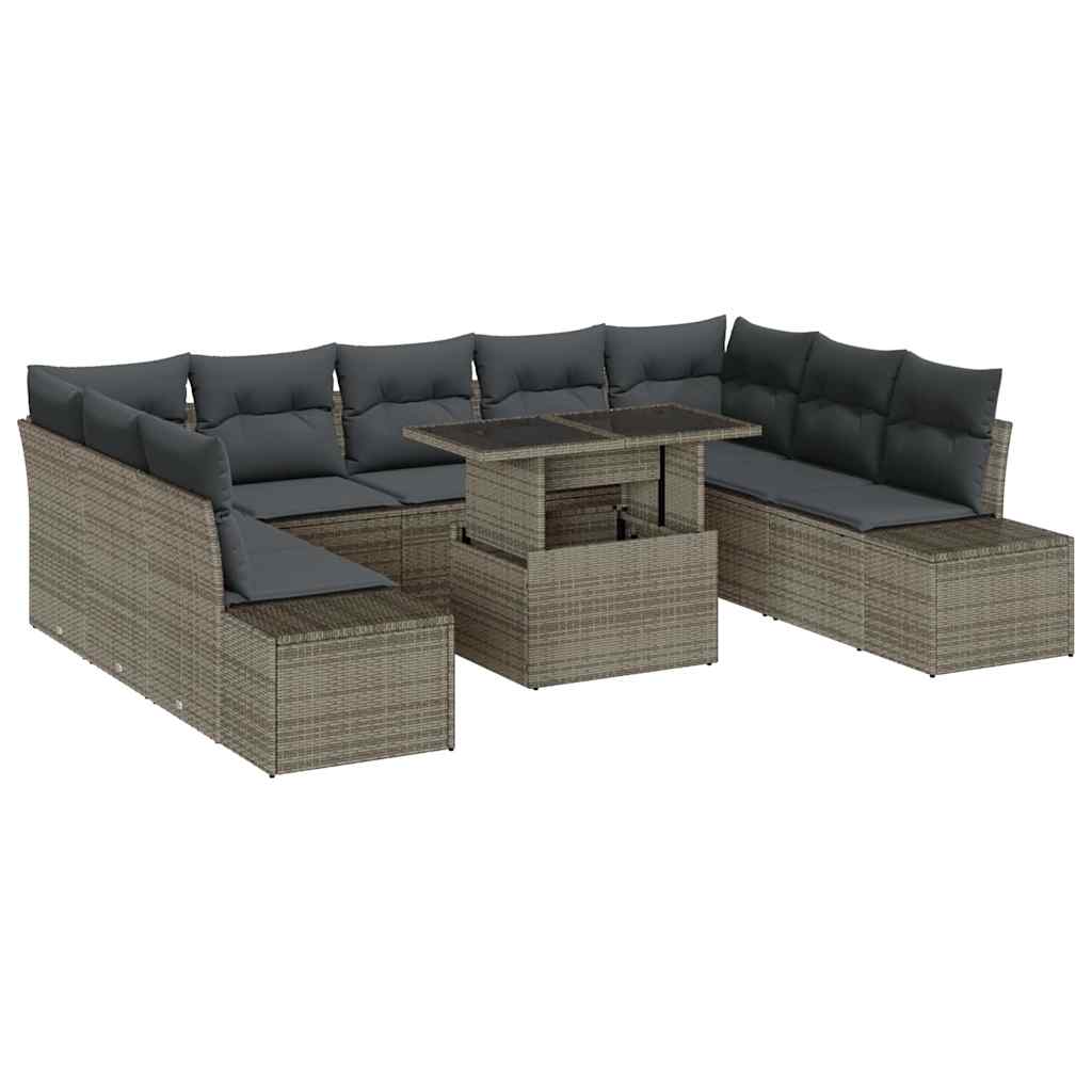 Kerti Kanapé Szett tárolóval 10 pcs Szürke Poli rattan