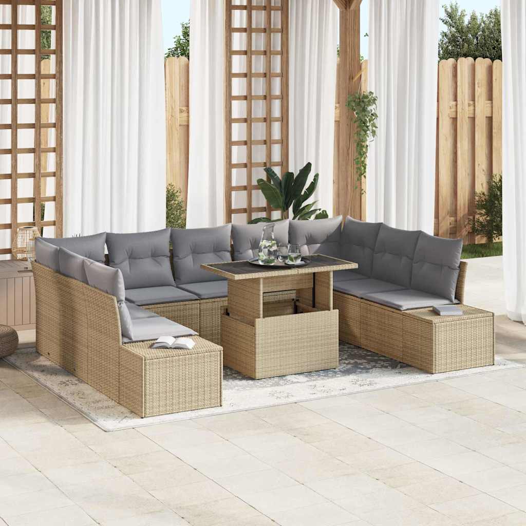 Kerti Kanapé Szett tárolóval 10 pcs Bézs Poli rattan