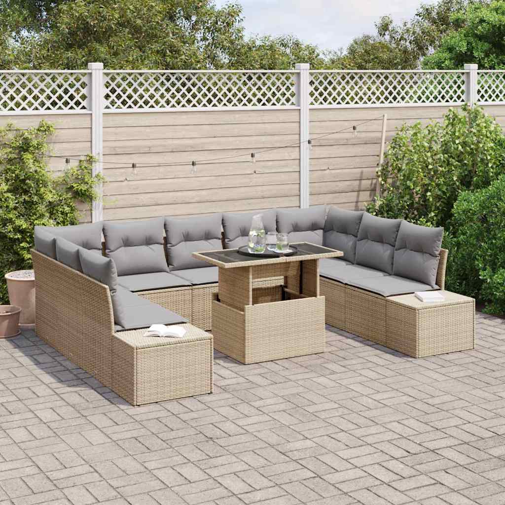 Kerti Kanapé Szett tárolóval 10 pcs Bézs Poli rattan