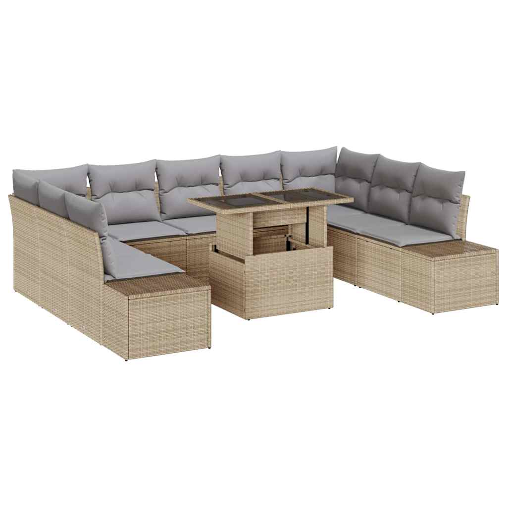 Kerti Kanapé Szett tárolóval 10 pcs Bézs Poli rattan
