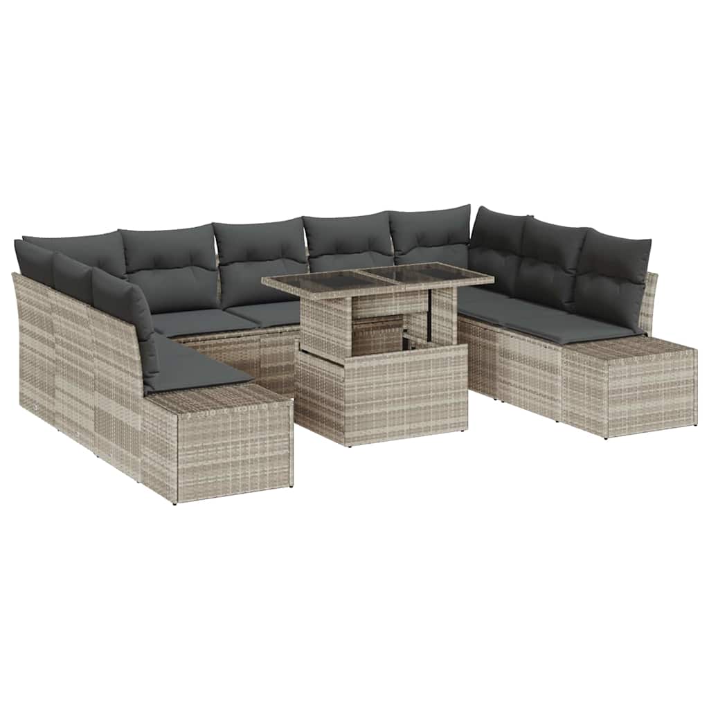 Kerti Kanapé Szett tárolóval 10 pcs Világosszürke Poli rattan