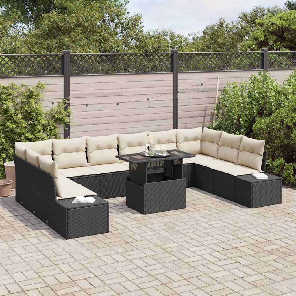 Kerti Kanapé Szett tárolóval 11 pcs Fekete Poli rattan