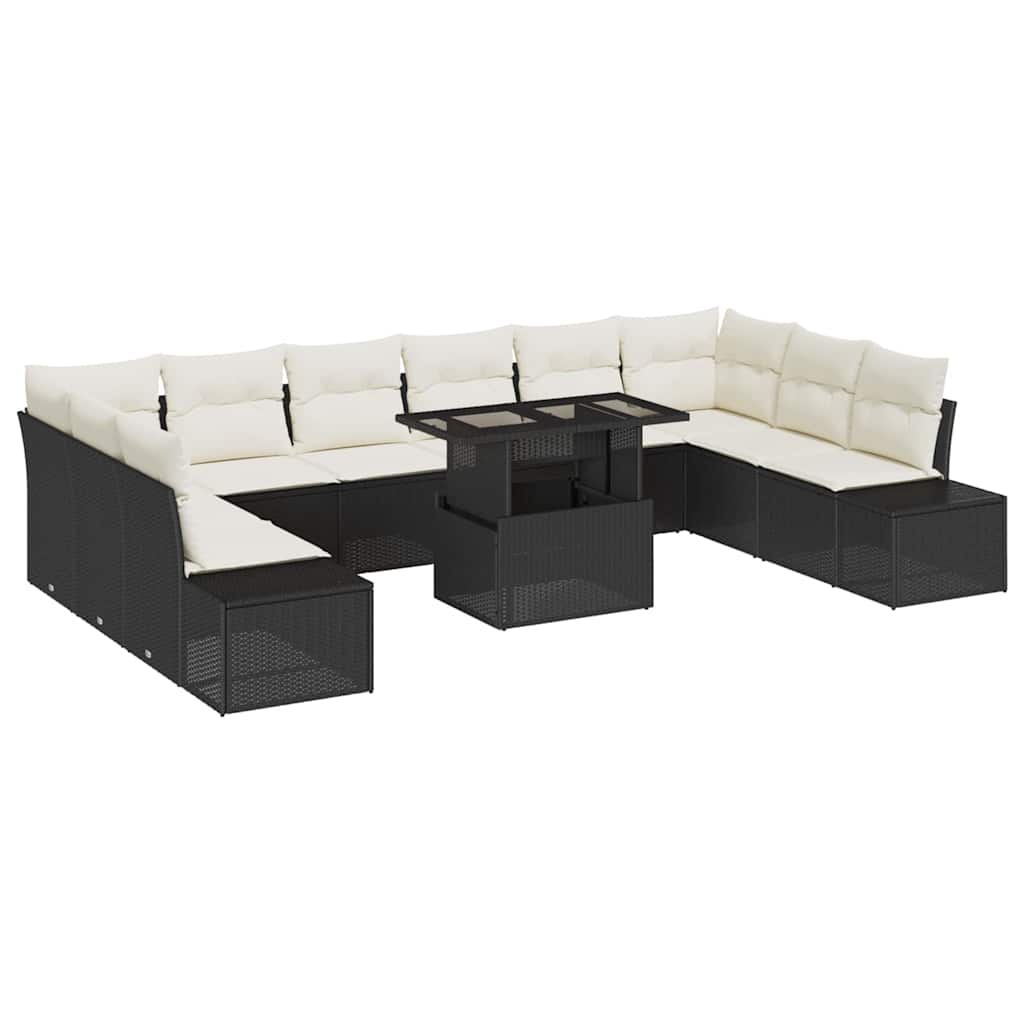Kerti Kanapé Szett tárolóval 11 pcs Fekete Poli rattan