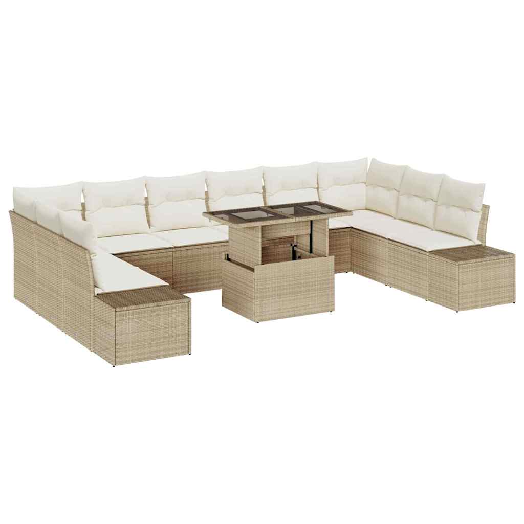 Kerti Kanapé Szett tárolóval 11 pcs Bézs Poli rattan