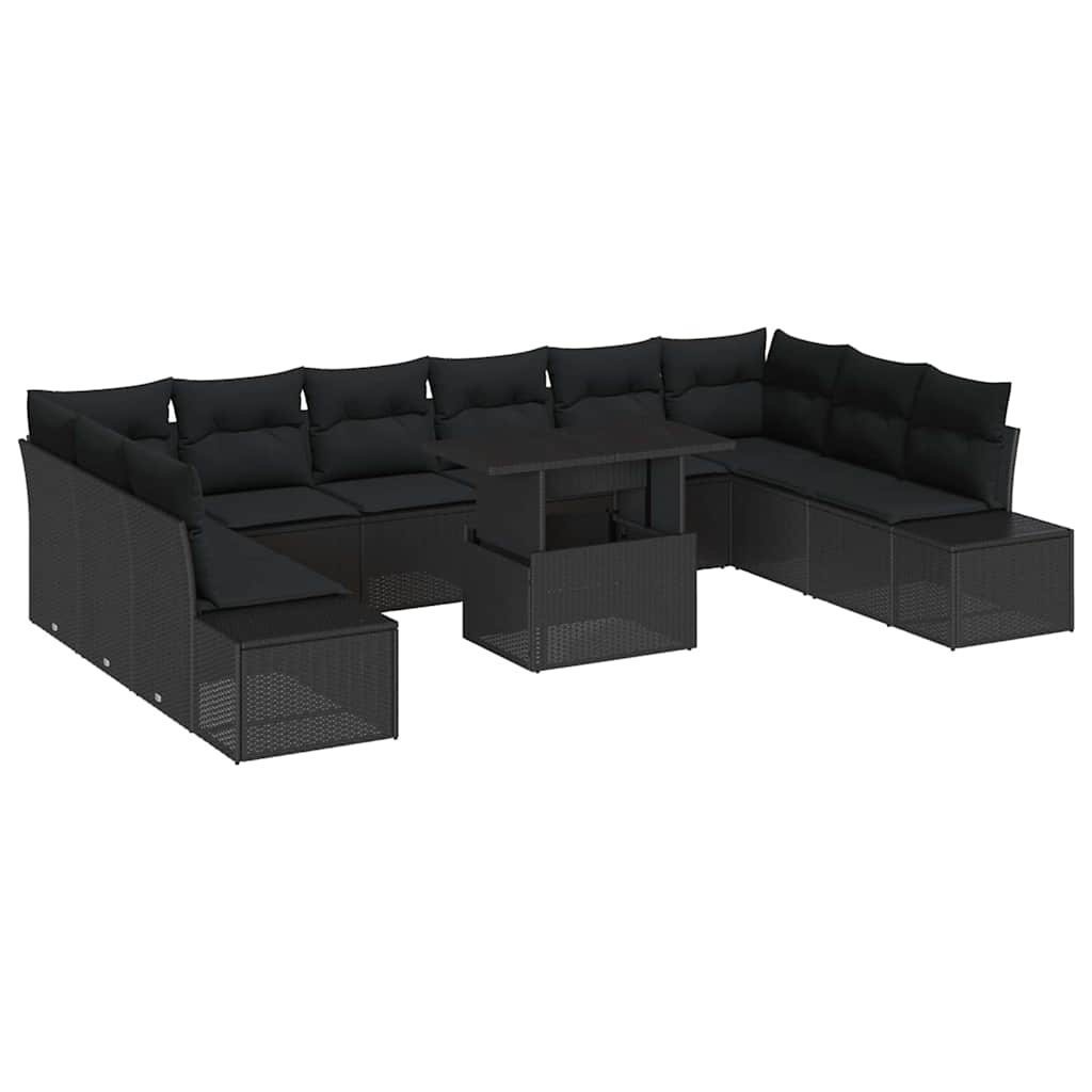 Kerti Kanapé Szett tárolóval 11 pcs Fekete Poli rattan