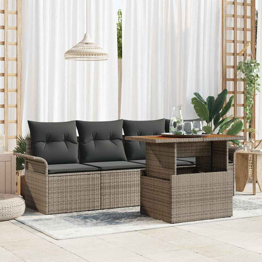 Kerti Kanapé Szett tárolóval 5 pcs Szürke Poli rattan