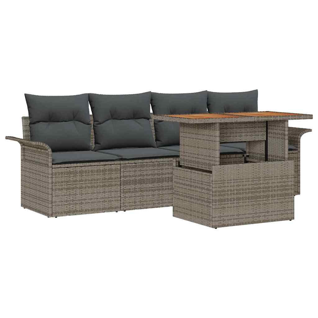 Kerti Kanapé Szett tárolóval 5 pcs Szürke Poli rattan
