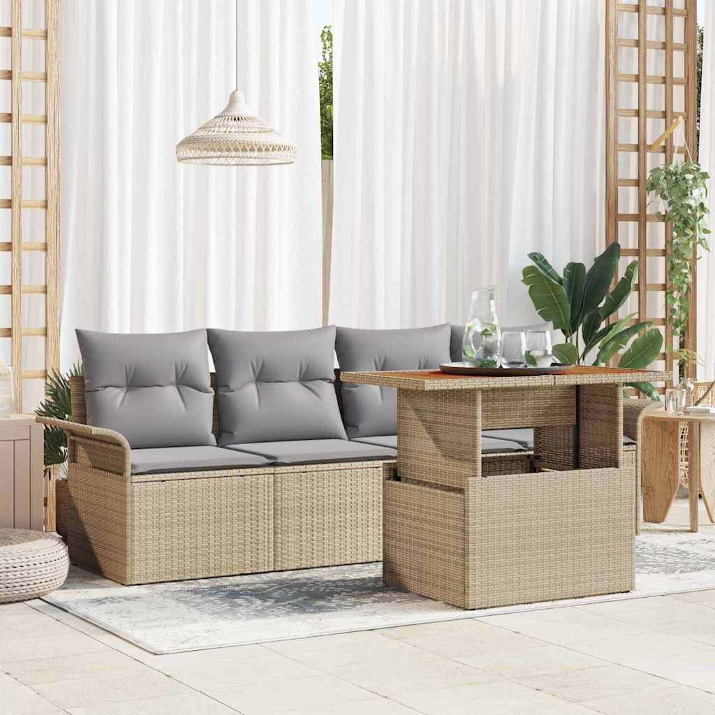 Kerti Kanapé Szett tárolóval 5 pcs Bézs Poli rattan
