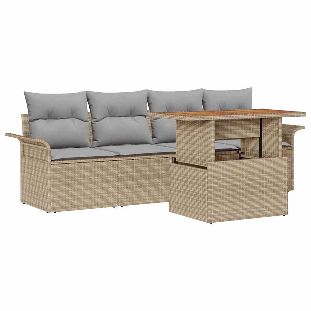 Kerti Kanapé Szett tárolóval 5 pcs Bézs Poli rattan