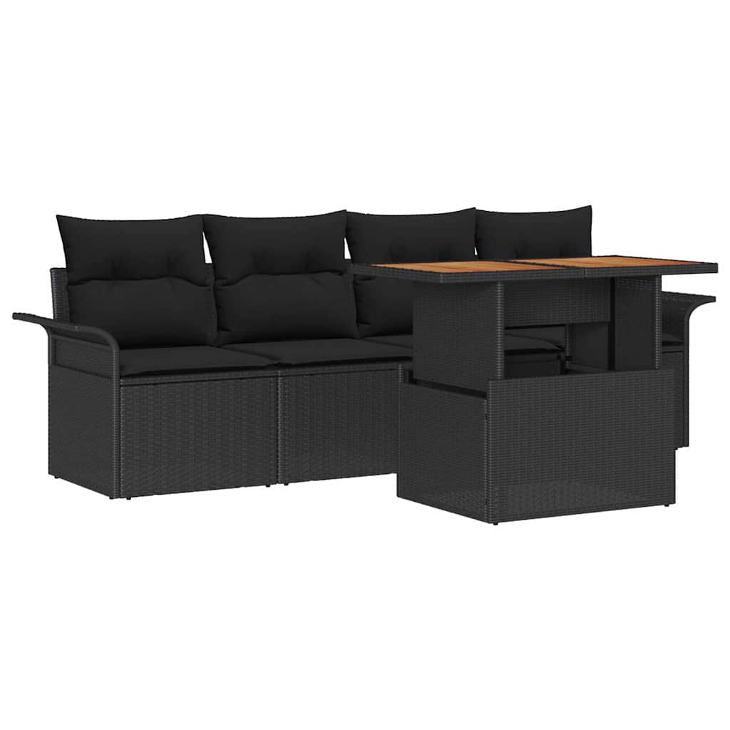 Kerti Kanapé Szett tárolóval 5 pcs Fekete Poli rattan
