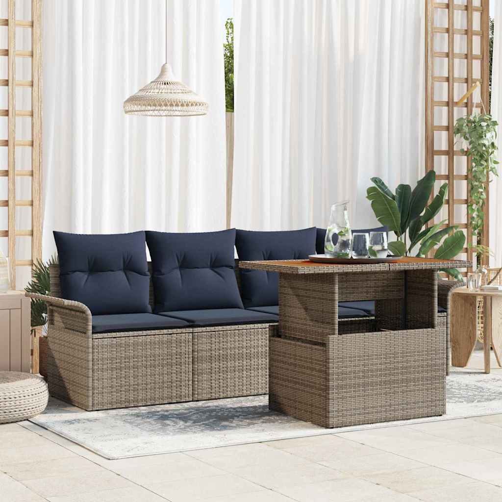Kerti Kanapé Szett tárolóval 5 pcs Szürke Poli rattan