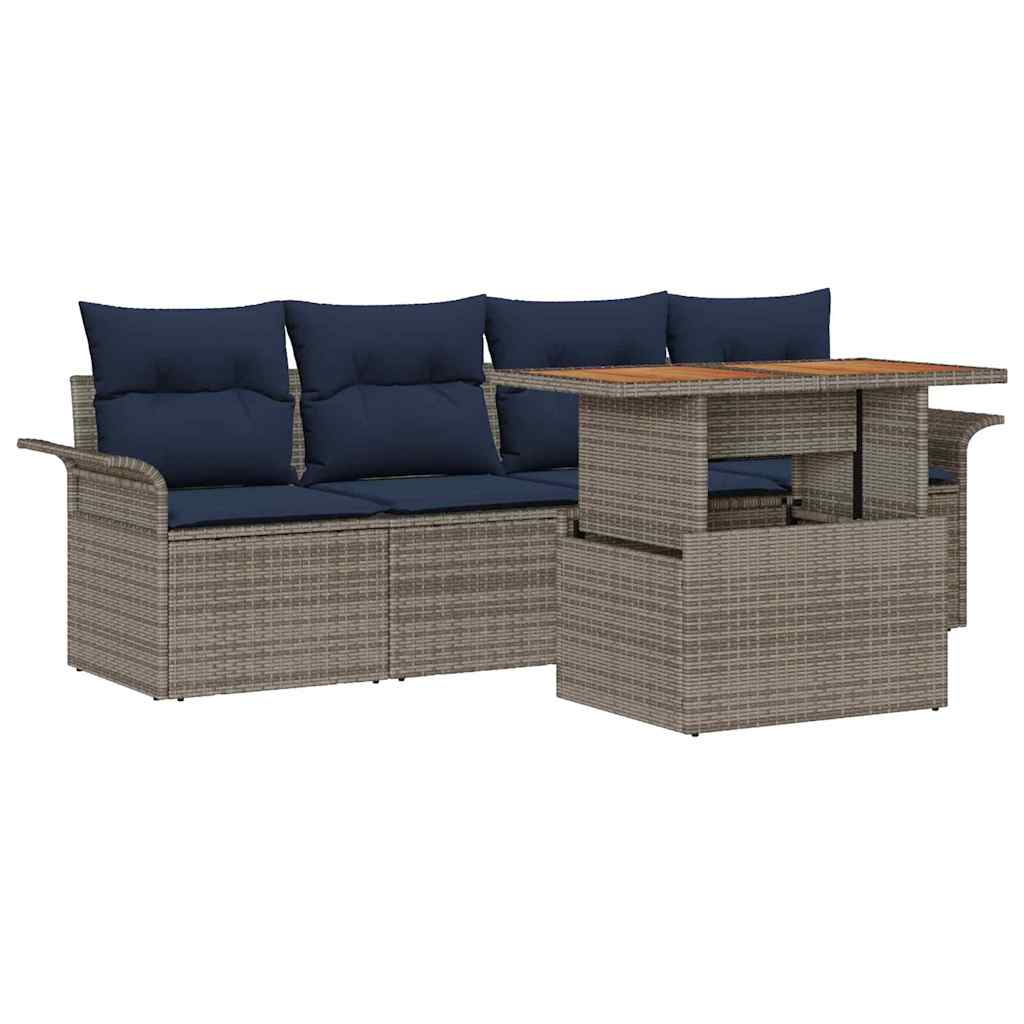 Kerti Kanapé Szett tárolóval 5 pcs Szürke Poli rattan