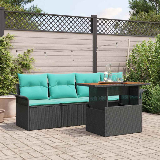 Kerti Kanapé Szett tárolóval 5 pcs Fekete Poli rattan