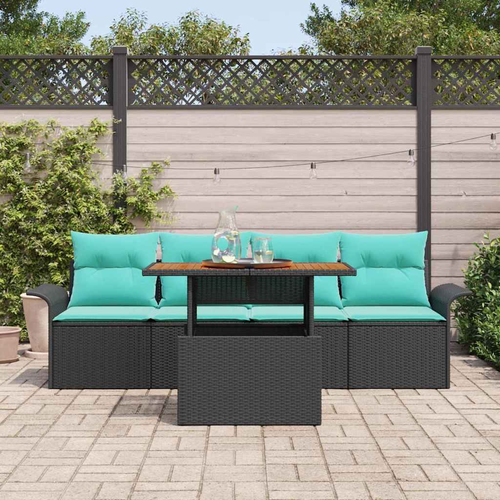 Kerti Kanapé Szett tárolóval 5 pcs Fekete Poli rattan
