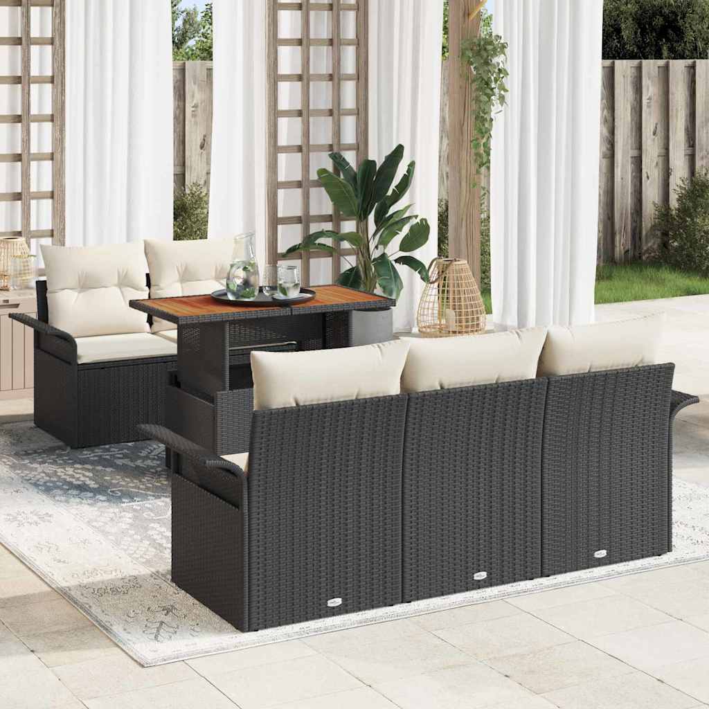 Kerti Kanapé Szett tárolóval 6 pcs Fekete Poli rattan