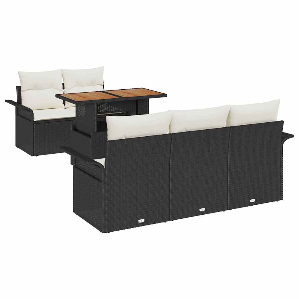 Kerti Kanapé Szett tárolóval 6 pcs Fekete Poli rattan