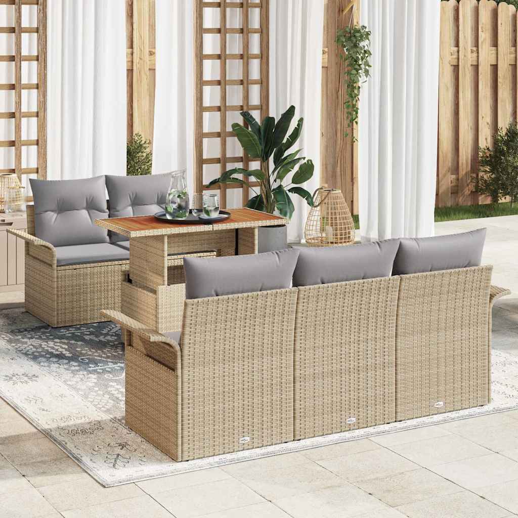 Kerti Kanapé Szett tárolóval 6 pcs Bézs Poli rattan