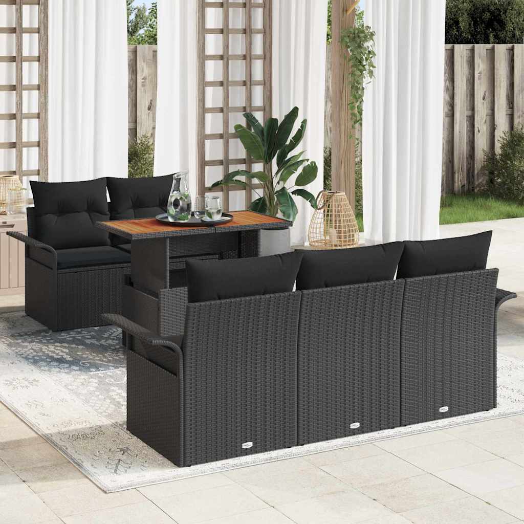 Kerti Kanapé Szett tárolóval 6 pcs Fekete Poli rattan