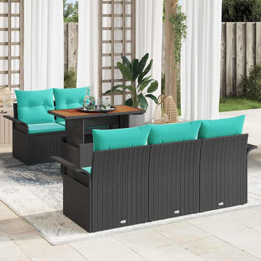 Kerti Kanapé Szett tárolóval 6 pcs Fekete Poli rattan