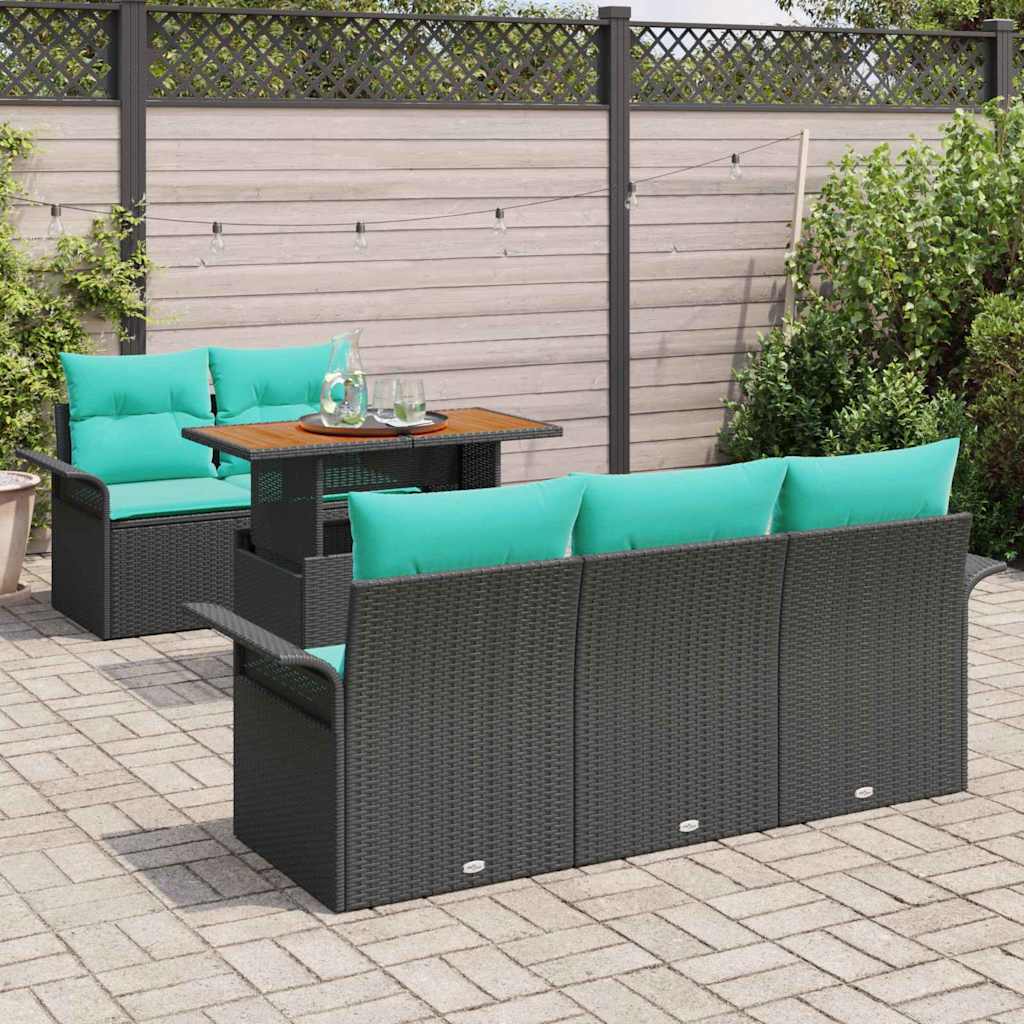 Kerti Kanapé Szett tárolóval 6 pcs Fekete Poli rattan