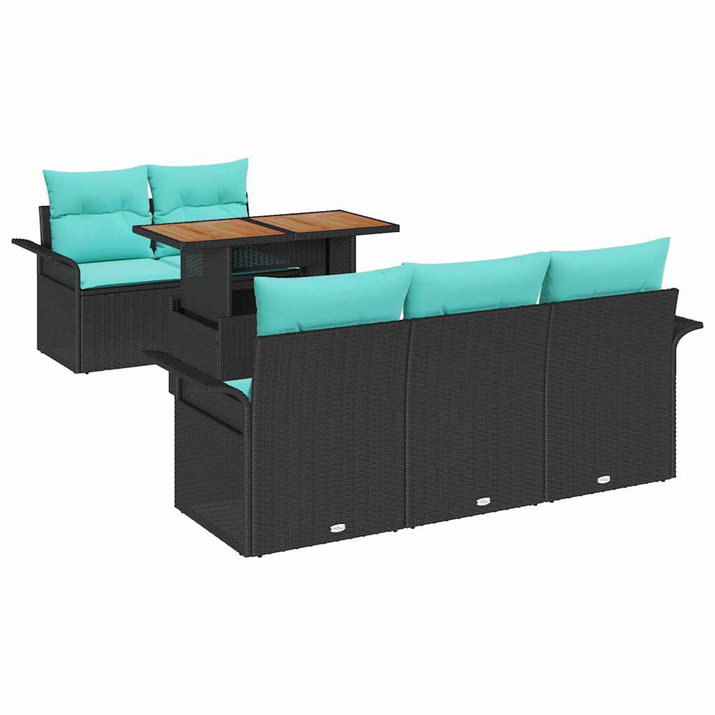 Kerti Kanapé Szett tárolóval 6 pcs Fekete Poli rattan