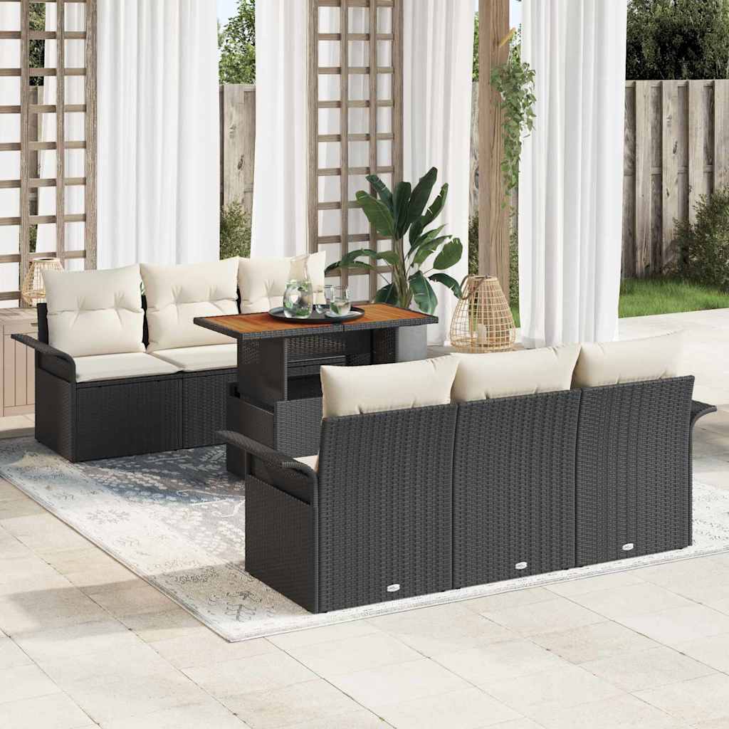 Kerti Kanapé Szett tárolóval 7 pcs Fekete Poli rattan
