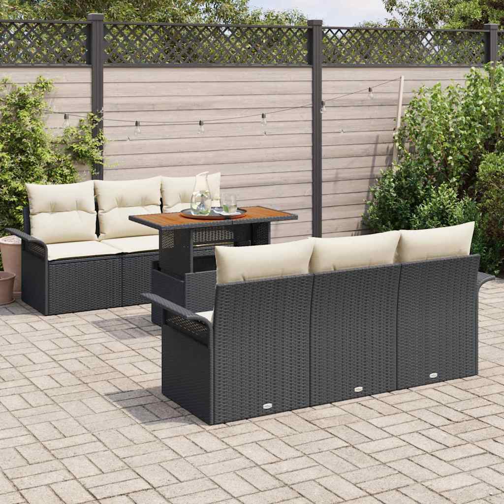 Kerti Kanapé Szett tárolóval 7 pcs Fekete Poli rattan