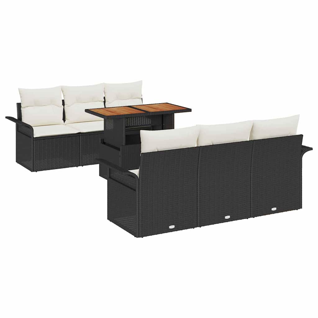 Kerti Kanapé Szett tárolóval 7 pcs Fekete Poli rattan
