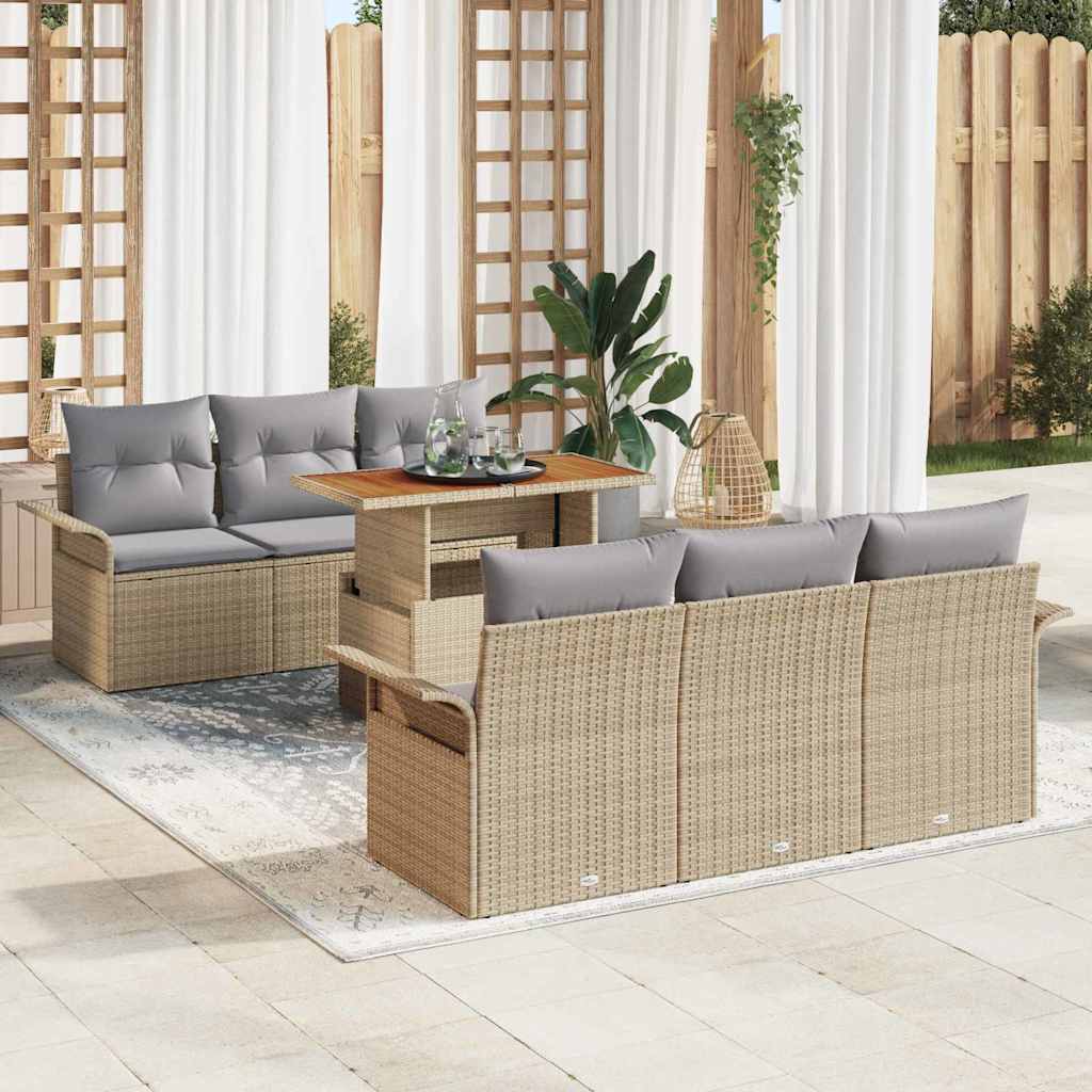 Kerti Kanapé Szett tárolóval 7 pcs Bézs Poli rattan