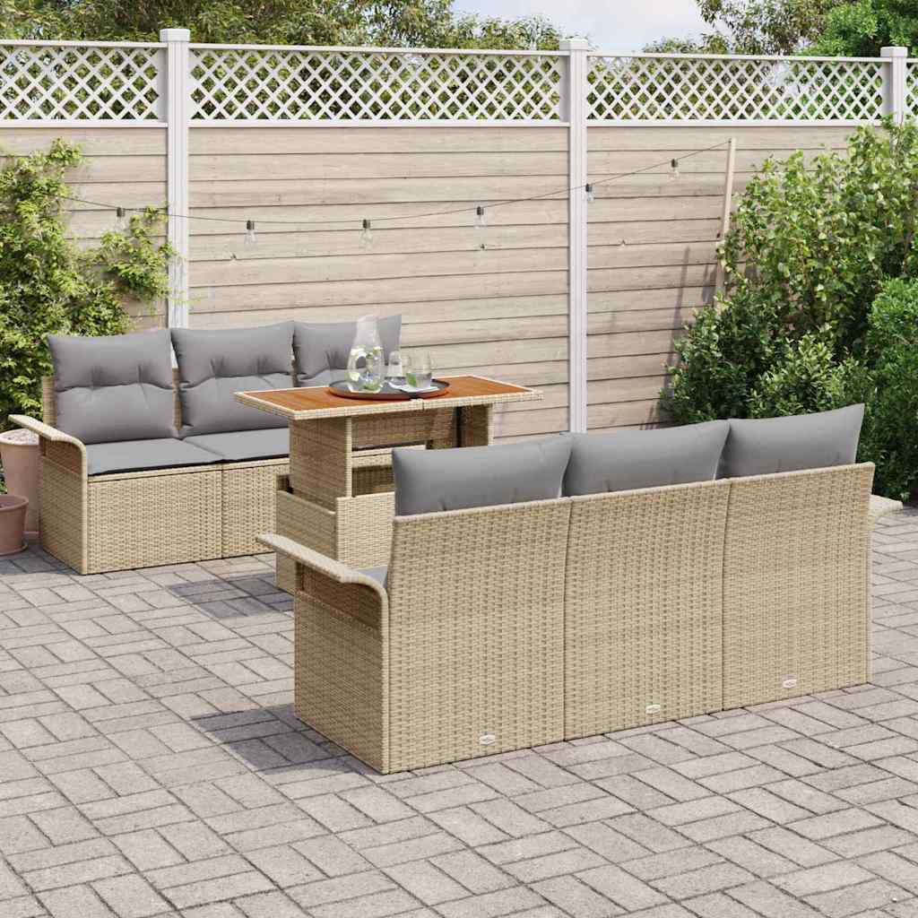Kerti Kanapé Szett tárolóval 7 pcs Bézs Poli rattan