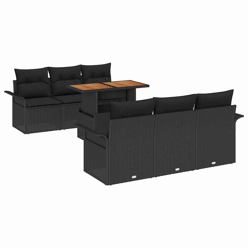Kerti Kanapé Szett tárolóval 7 pcs Fekete Poli rattan