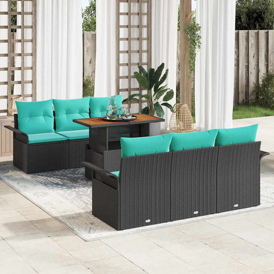 Kerti Kanapé Szett tárolóval 7 pcs Fekete Poli rattan
