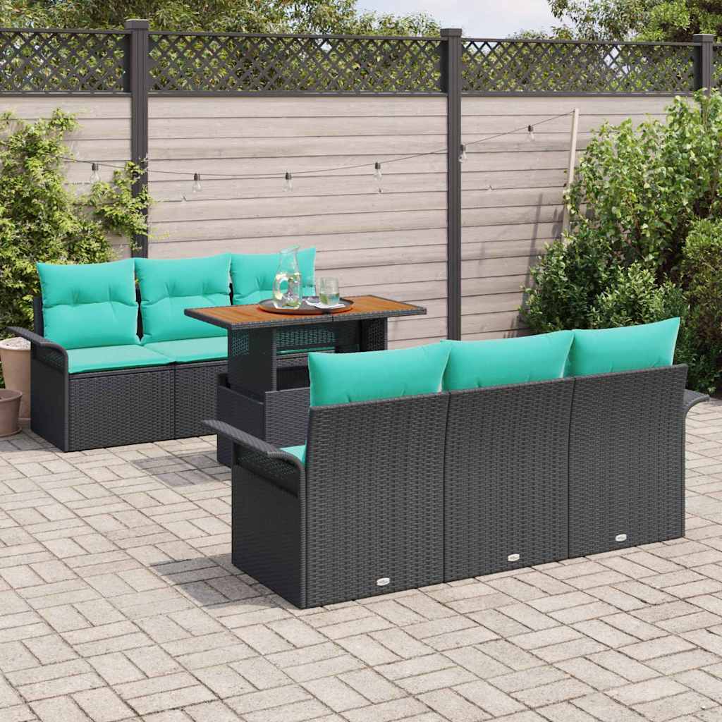 Kerti Kanapé Szett tárolóval 7 pcs Fekete Poli rattan