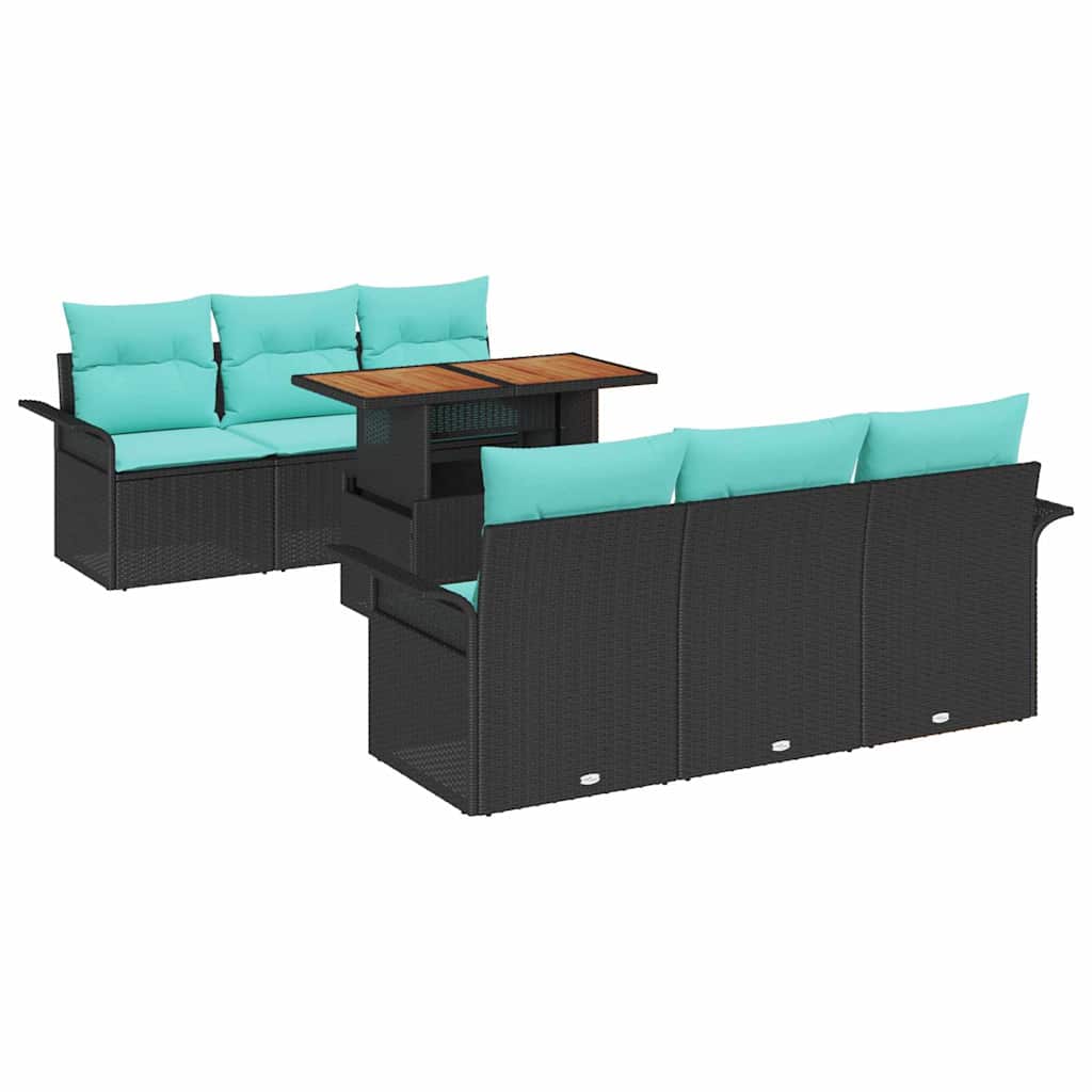 Kerti Kanapé Szett tárolóval 7 pcs Fekete Poli rattan