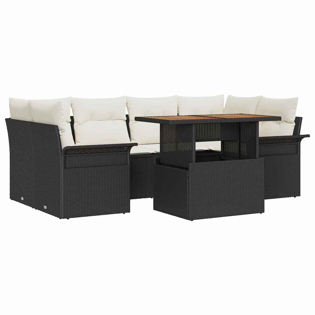 Kerti Kanapé Szett tárolóval 7 pcs Fekete Poli rattan