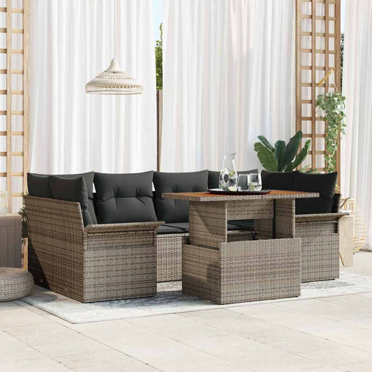 Kerti Kanapé Szett tárolóval 7 pcs Szürke Poli rattan