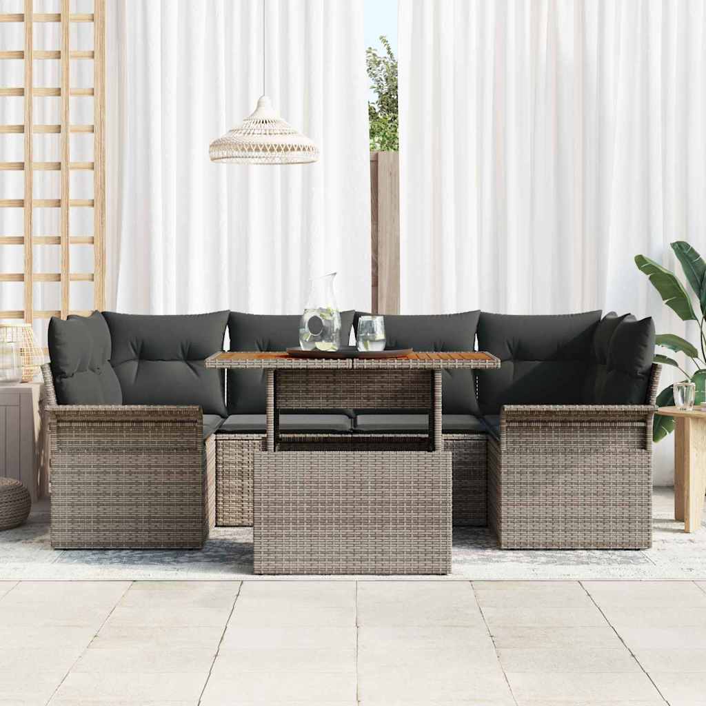 Kerti Kanapé Szett tárolóval 7 pcs Szürke Poli rattan