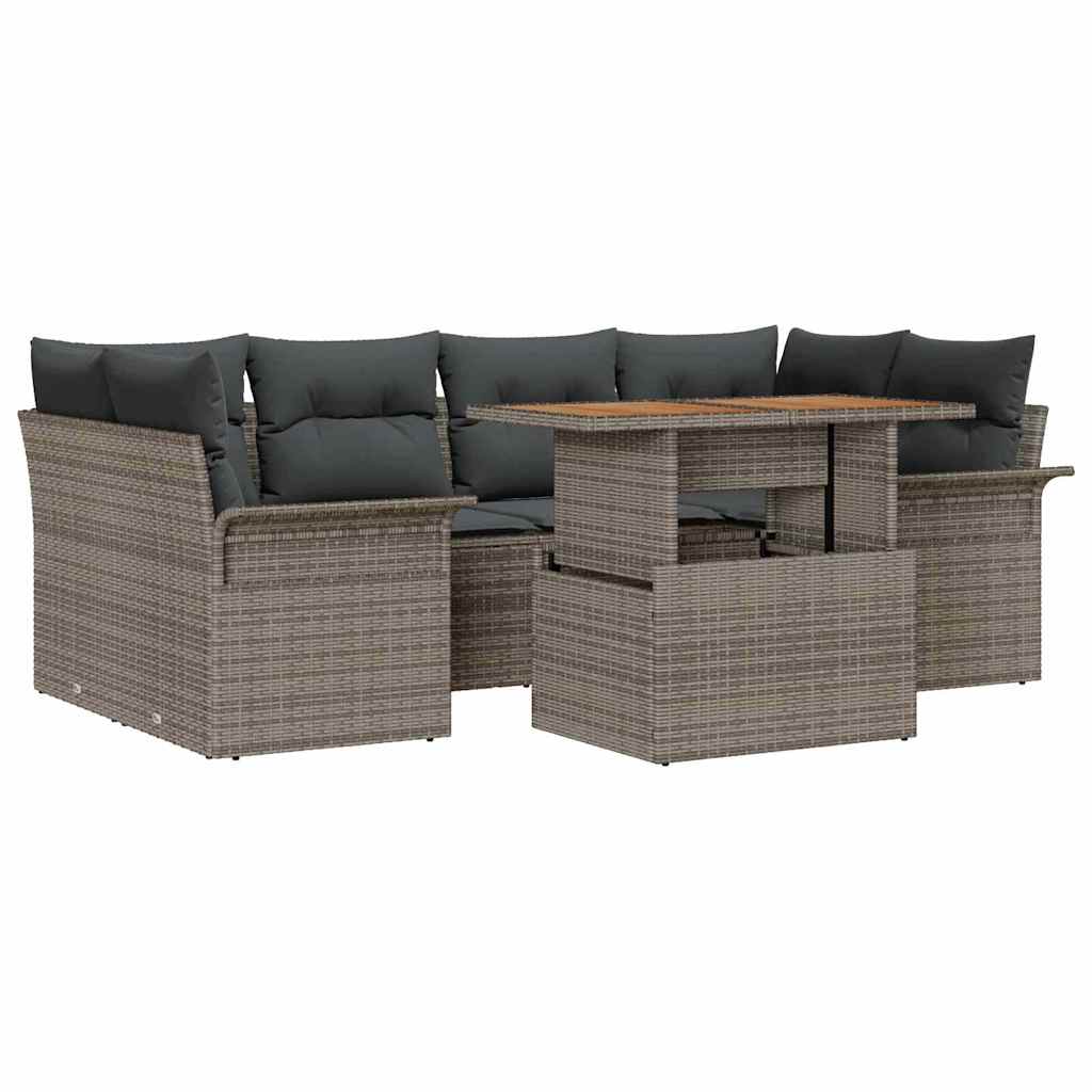 Kerti Kanapé Szett tárolóval 7 pcs Szürke Poli rattan