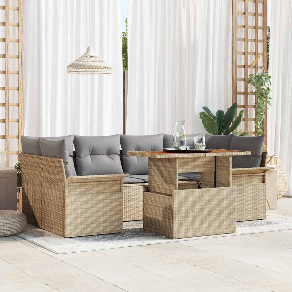Kerti Kanapé Szett tárolóval 7 pcs Bézs Poli rattan