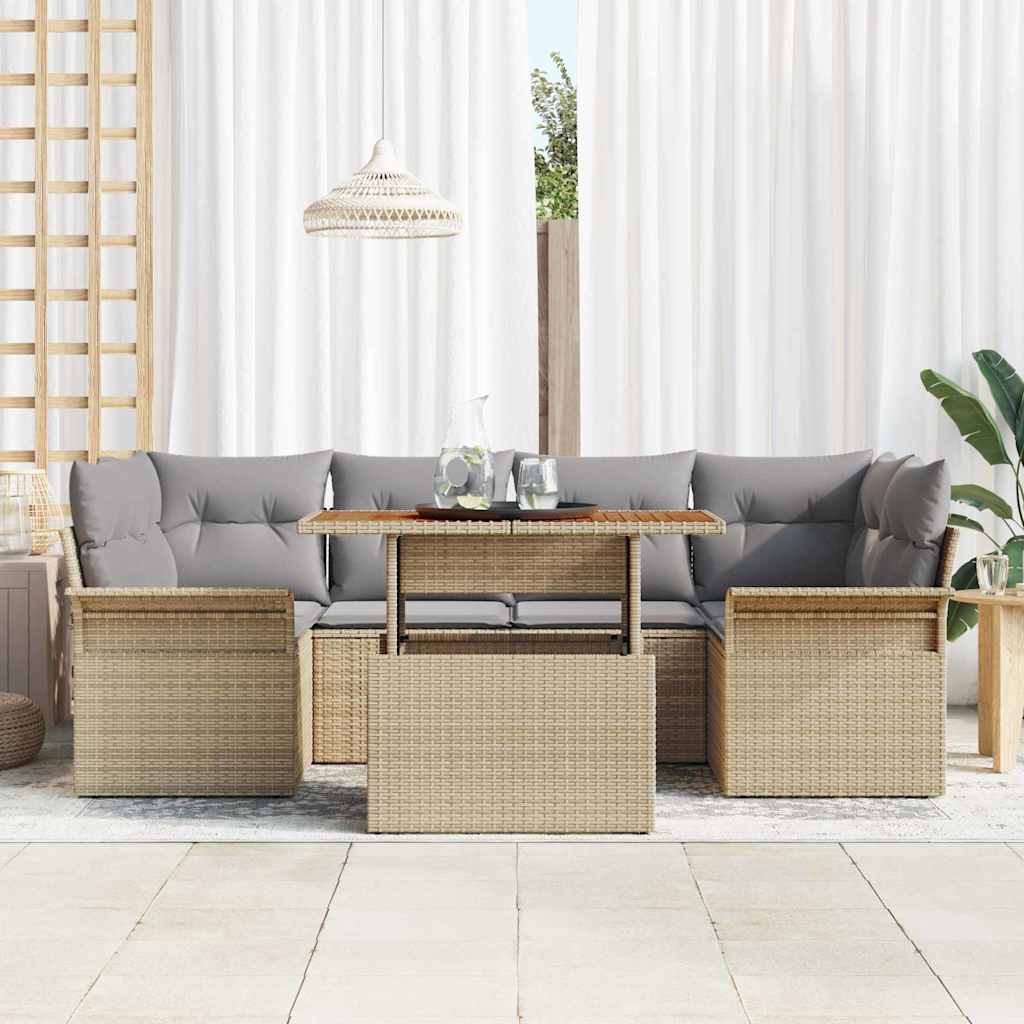 Kerti Kanapé Szett tárolóval 7 pcs Bézs Poli rattan